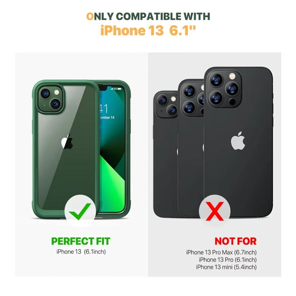 Diaclara Green iPhone 13 Protective 2 Piece Case Cellphone Clear